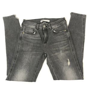 Zara Jeans Womens Size 2 Gray Denim Light Wash Skinny Mid Rise Distressed